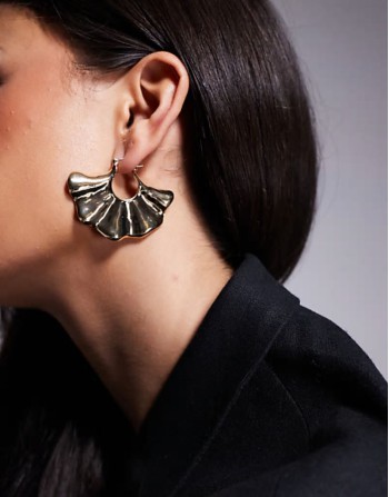 Sets Of 3 fan wave hoop earrings in gold resin and 18k gold plated