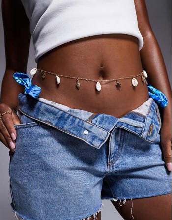 shell beaded belly chain in gold