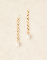 chain & faux pearl drop earrings in 18k gold plated