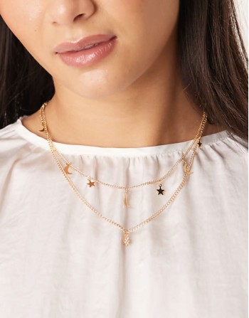 multirow celestial star and moon pendant necklace in gold