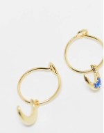 huggie hoop stud earring with crescent charm in gold plated