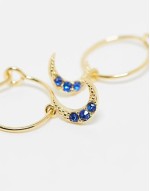 huggie hoop stud earring with crescent charm in gold plated