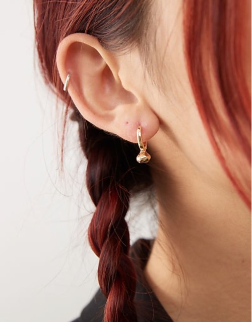 small hoop earrings with stud detail in gold