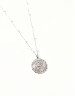 circle pendant necklace with pearl chain in silver