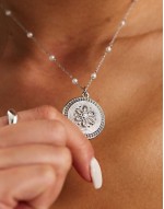 circle pendant necklace with pearl chain in silver