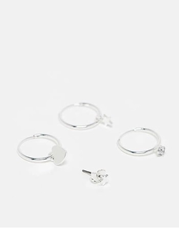 4 pack mix and match heart and star earrings in silver