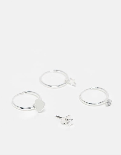 4 pack mix and match heart and star earrings in silver
