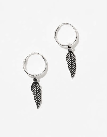 hoop earrings with feather charm in sterling silver