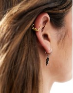 hoop earrings with feather charm in sterling silver