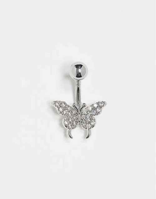belly bar in silver steel