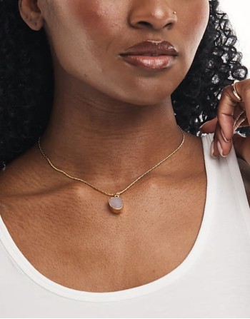 14k gold plated necklace with real rose quartz detail
