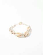 Curve bracelet with faux shell and gold bead design