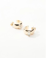 baguette stone detail hoop earrings in gold