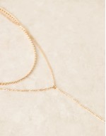 multi layer curb chain and lariat necklace in gold