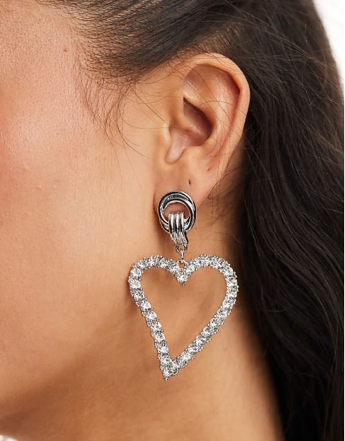 embellished heart earrings in silver