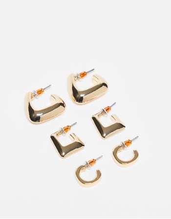 pack of 3 hoop earrings with mixed design in gold tone