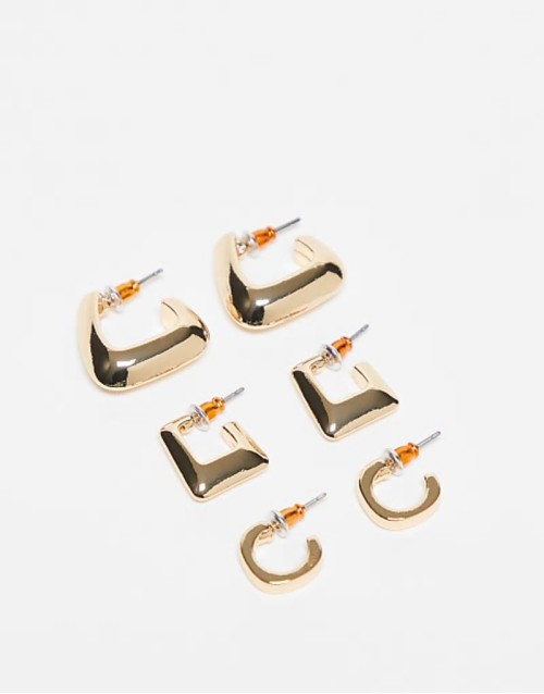 pack of 3 hoop earrings with mixed design in gold tone