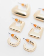 pack of 3 hoop earrings with mixed design in gold tone