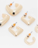 pack of 3 hoop earrings with mixed design in gold tone