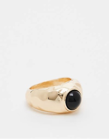ring with molten black stone detail in gold tone