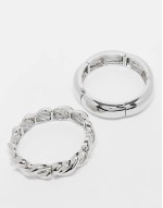 pack of 2 stretch bracelets with twist detail in silver tone