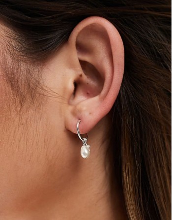 hoop earrings with pearl and star pendant in sterling silver