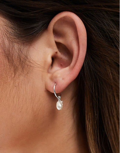 hoop earrings with pearl and star pendant in sterling silver