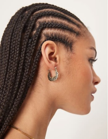 hoop earrings with filigree detailing in gold tone
