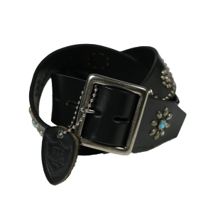 Turquoise Flower Studs Belt by Zip Steve 6214HTC | Black