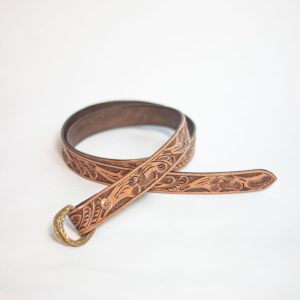 Hand Tooled D Ring Belt | Cognac